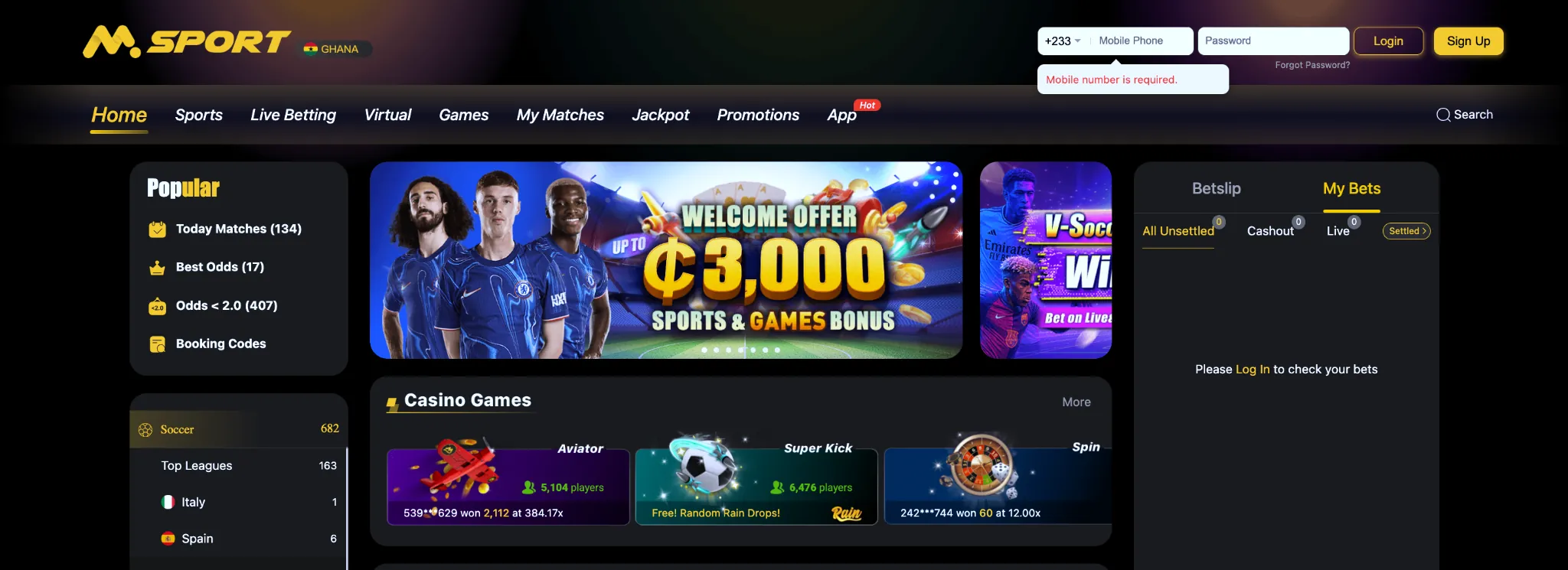 MSport Ghana website overview