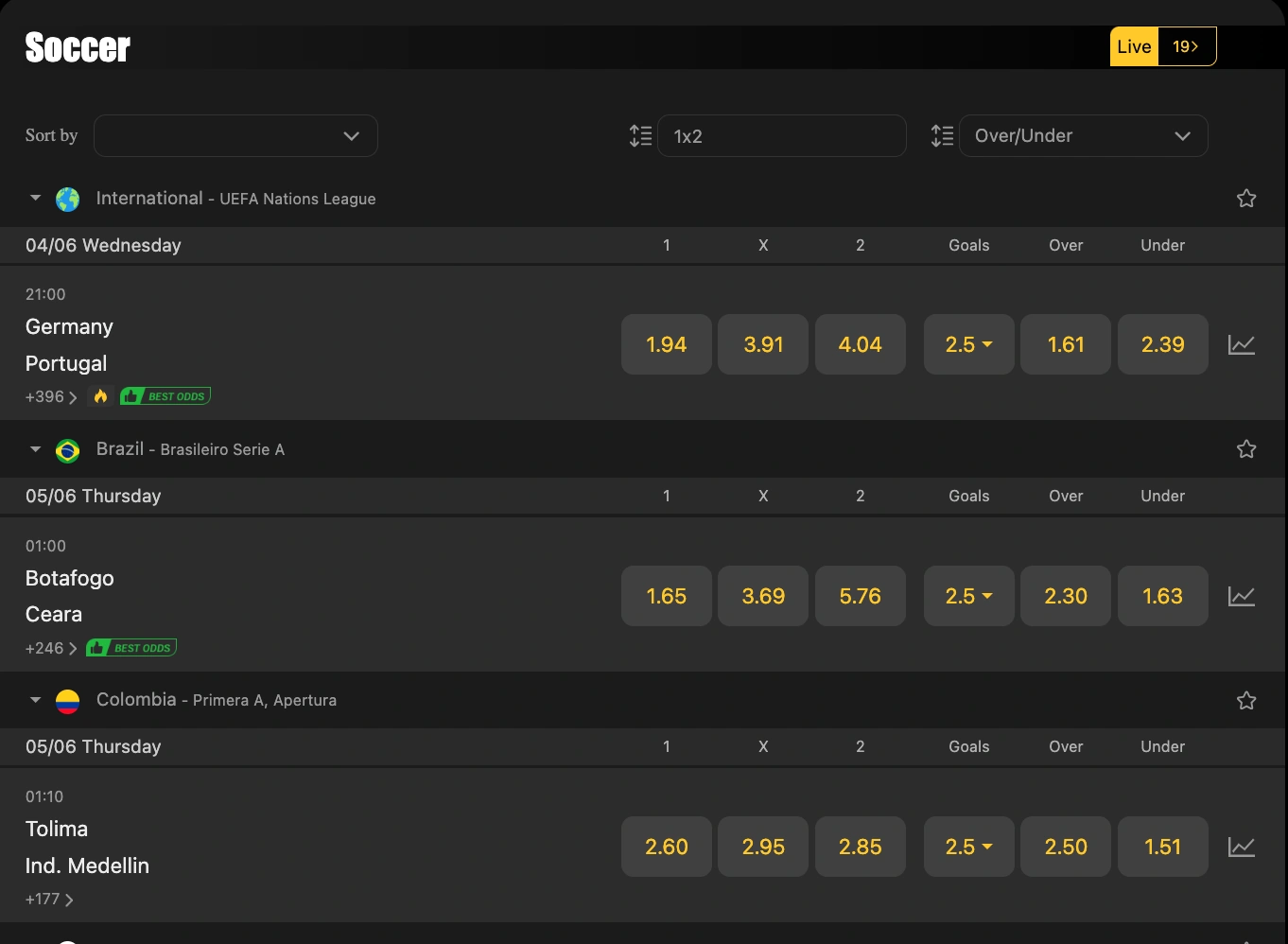 Interface for placing sports bets on MSport